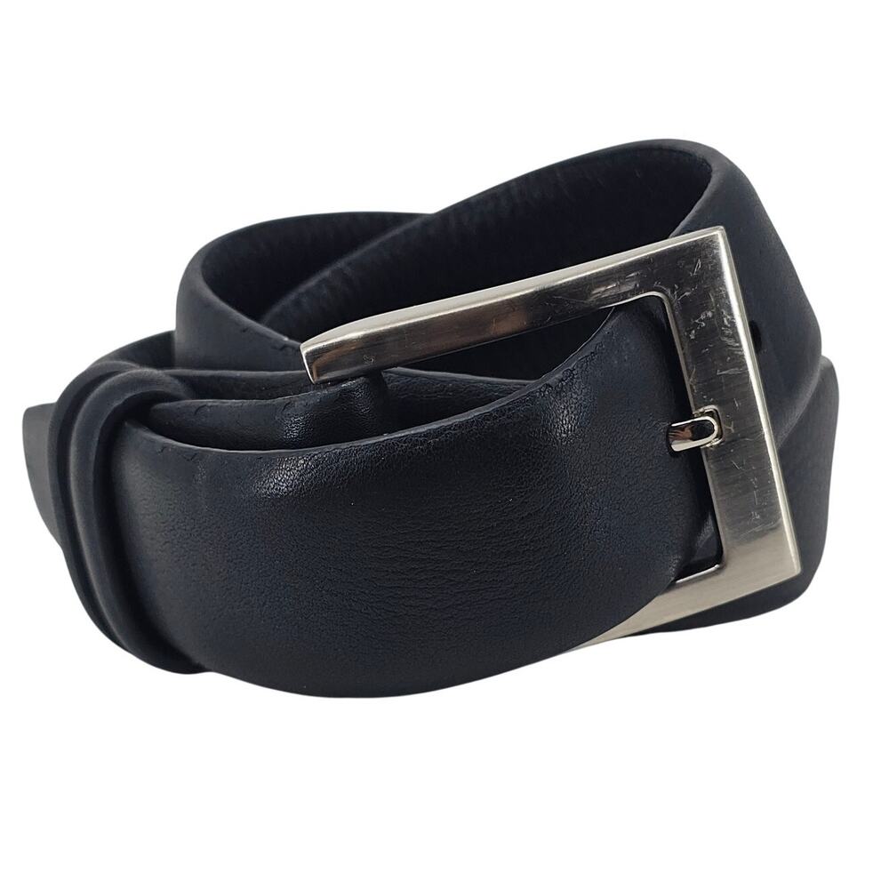 Bill Lavin Soft Collections Belt Mens 40 Black Leather Dress Silvertone Buckle